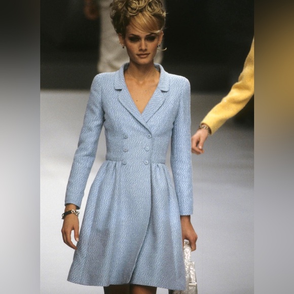 Chanel Vintage Spring/Summer 1996 Light Blue CC Tweed 96P Coat Mini Dress - Picture 2 of 16